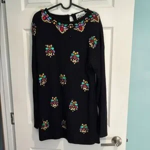 Vintage Black Sweater with Colorful Gems